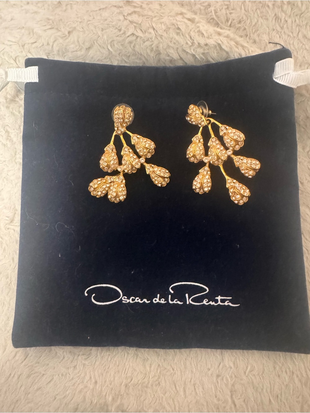 Oscar de la Renta Gold-tone Crystal Branch Cluster Drop Earrings